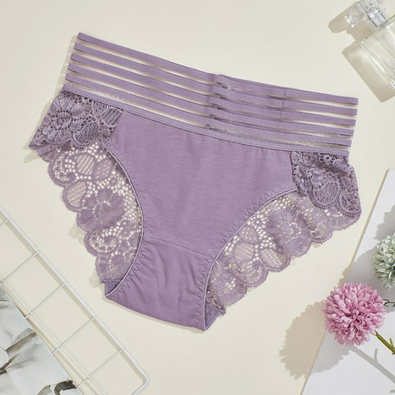 Womens Trendy Underwear Women's Solid Color High Waist Lace Seamless Abdomen Belt Comfortable Breathable Briefs Women's Boy Short Panties Purple XL