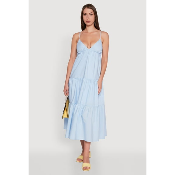 Womens Trendy V-Neck Sleeveless Tiered Maxi Dress