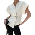 thumbnail image 1 of Women V Neck Tops Shirts Short Sleeve Button Down Slim Waist Summer Blouses, 1 of 6