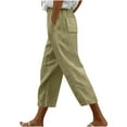 thumbnail image 1 of Womens Trendy Wide Leg Capri Pants Drawstring Elastic Waist Cropped Trousers with Pockets Casual Workout Vacation Pants Khaki, 1 of 3