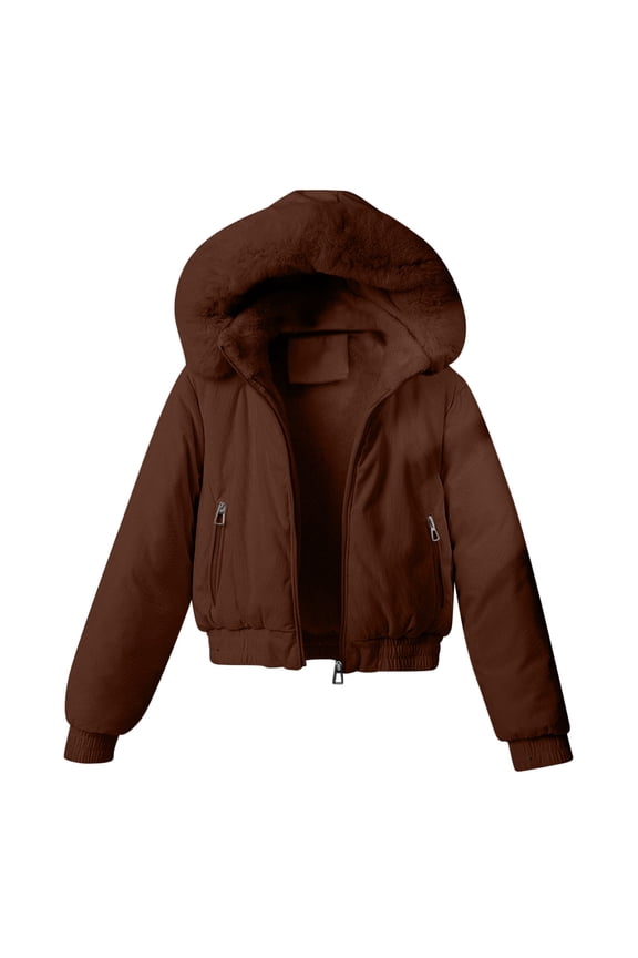 Womens Trendy Winter Coat Faux Lamb Leather Jacket Cropped Lambswool Biker Jacket Lapel Zipper Outwear CoatBrown XXL