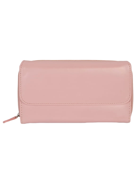 Womens Tri Fold Wallet, Multi Card Holder Zipper Pocket, Pink