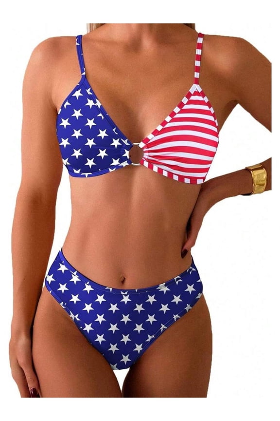 Womens Triangle Bikini Set with O-Ring Detail in 00