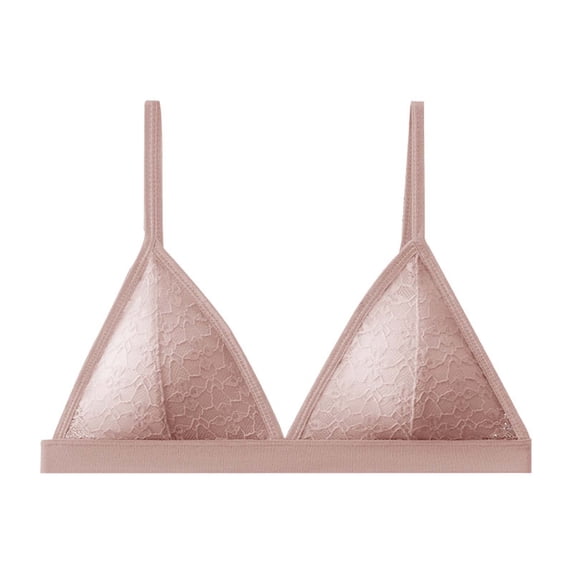 Womens Triangle Lace Bralette Adjustable Straps Wireless Cami Plunge T-Shirt Everyday Bra Soft No Underwire Bras, 70/75/80AB Pink