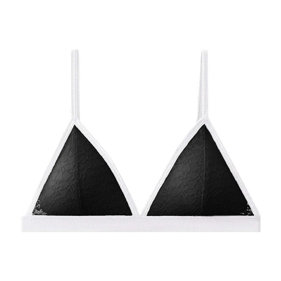 Womens Triangle Lace Bralette Adjustable Straps Wireless Cami Plunge T-Shirt Everyday Bra Soft No Underwire Bras, 75/80/85BC Black-1