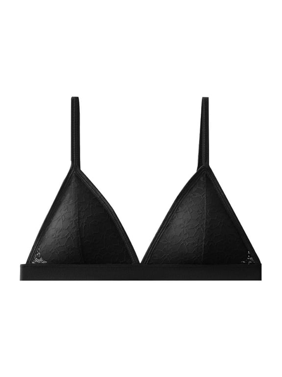 Womens Triangle Lace Bralette Adjustable Straps Wireless Cami Plunge T-Shirt Everyday Bra Soft No Underwire Bras, 75/80/85BC Black