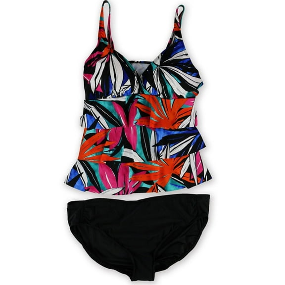 Womens Tropical Ruched Brief 2 Piece Tankini multiblk 20