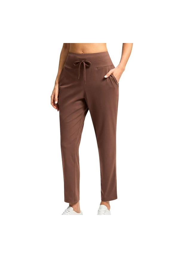 Womens Trouser Pants New Women's Casual Pants with Pockets High Waisted Stretch Ankle Pants Straight Leg Travel Athletic Work Trousers Brown 3XL