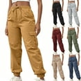 thumbnail image 1 of Womens Trouser Pants Solid Color Elastic Waist Cargo Pants with Pockets Women Lightweight Joggers Dry Summer Outdoor Sport Hiking Pants Blue M, 1 of 10