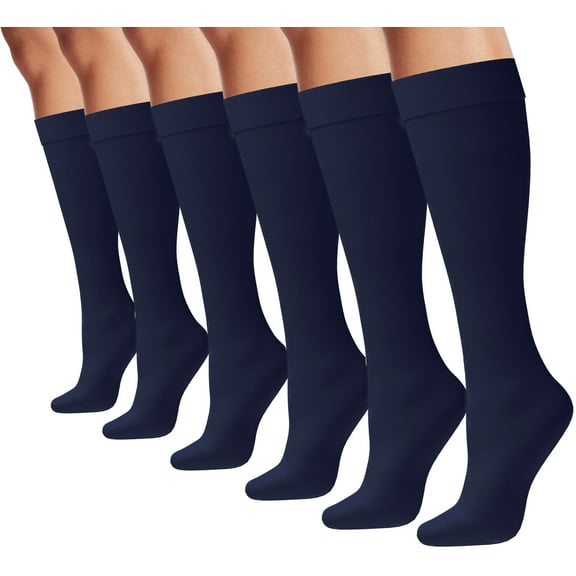 Womens Trouser Socks, 6 Pairs Silky Knee High Nylon Dress Socks, Opaque Stretchy