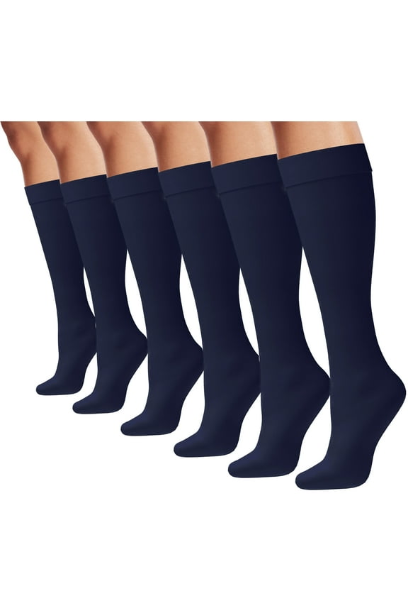 Womens Trouser Socks, 6 Pairs Silky Knee High Nylon Dress Socks, Opaque Stretchy