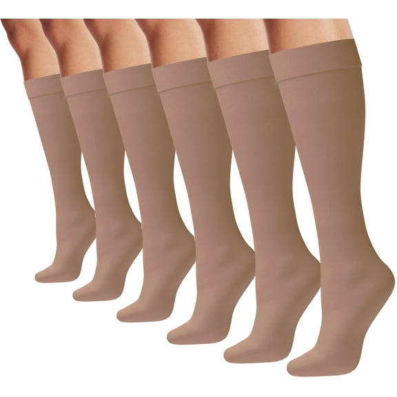 Womens Trouser Socks, 6 Pairs Silky Knee High Nylon Dress Socks, Opaque Stretchy