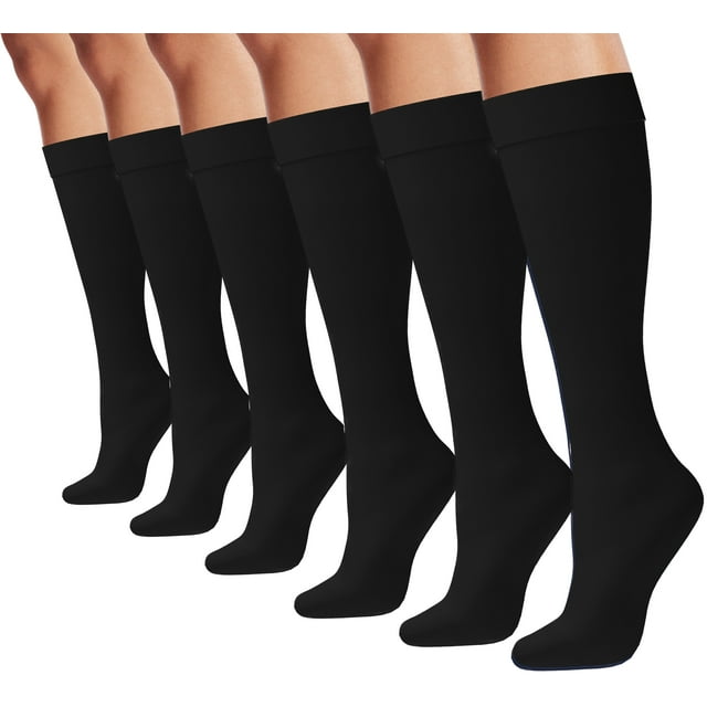 Womens Trouser Socks, 6 Pairs Silky Knee High Nylon Dress Socks, Opaque