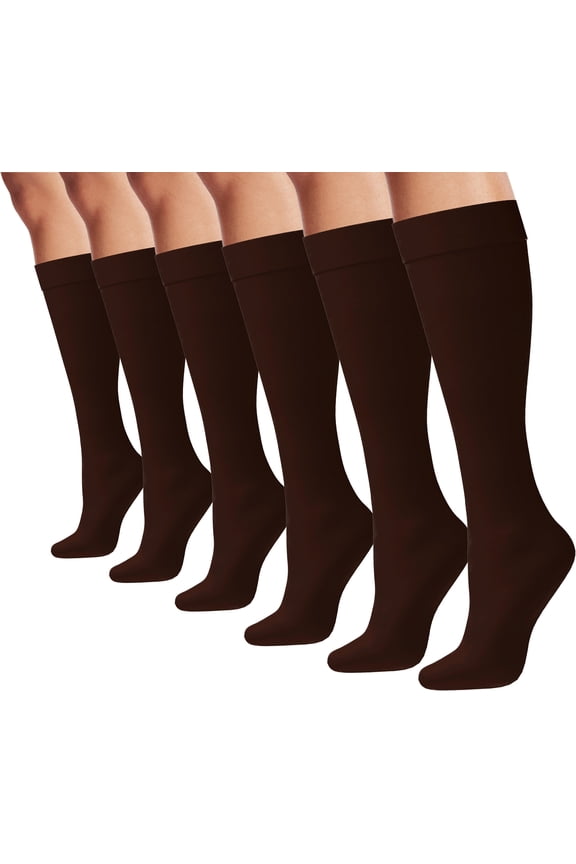Womens Trouser Socks, 6 Pairs Silky Knee High Nylon Dress Socks, Opaque Stretchy