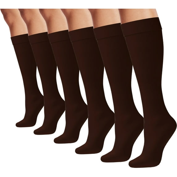 Womens Trouser Socks, 6 Pairs Silky Knee High Nylon Dress Socks, Opaque Stretchy