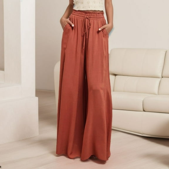 Womens Trousers Casual Womens Pants Red Baggy Pants Women's Lounge Pants High Waist Wide Leg Pants with Pockets Fall Pants