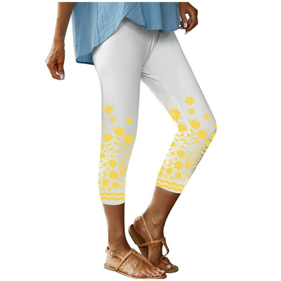 Womens Trousers Elasticated Compression Slacks Slim Fit 3/4 Capri Pants High Waist Printed Trousers Straight Leg Slacks Tight Pants Base Trousers Leggings Slacks 2024 Black Friday Deals