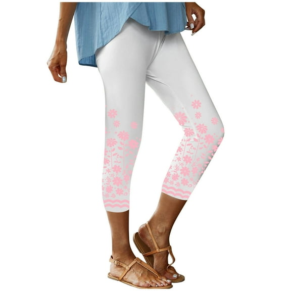 Womens Trousers Elasticated Compression Slacks Slim Fit 3/4 Capri Pants High Waist Printed Trousers Straight Leg Slacks Tight Pants Base Trousers Leggings Slacks On Clearance