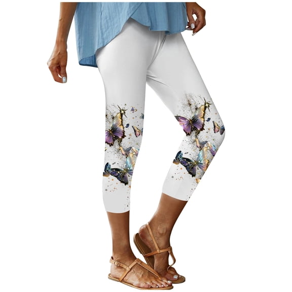 Womens Trousers Elasticated Compression Slacks Slim Fit 3/4 Capri Pants High Waist Printed Trousers Straight Leg Slacks Tight Pants Base Trousers Leggings Slacks 2025 Saving Day