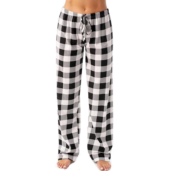 Womens Trousers Ladies Casual Plaid Printed Pajama Elastic Rope Pants For Women