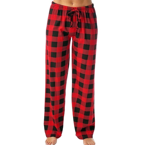 Womens Trousers Ladies Casual Plaid Printed Pajama Elastic Rope Pants For Women