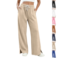 thumbnail image 1 of Womens Trousers Nelozsy Womens Leg Pants High Waist Drawstring Casual Trousers With Split Hem Pockets Khaki L, 1 of 8