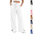 thumbnail image 1 of Womens Trousers Nelozsy Womens Leg Pants High Waist Drawstring Casual Trousers With Split Hem Pockets White S, 1 of 8