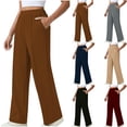 thumbnail image 1 of Womens Trousers Solid Color Wide Leg Elastic Waist Pants for Women with Pockets Ladies Casual Loose Daily Lightweight Travel Sweatpants Trousers Brown XXL, 1 of 10