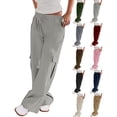 thumbnail image 1 of Womens Trousers Work Pants Mid Rise Relaxed Straight Leg Cargo Casual Trousers with Multi Pockets Women's Pants Gray M, 1 of 5