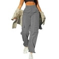thumbnail image 1 of Womens Trousers for Summer Cargo Pants for Women Baggy Elastic High Waist Workwear Pants Relaxed Wide Leg Trousers with Side Pockets S-10 Gray L, 1 of 6