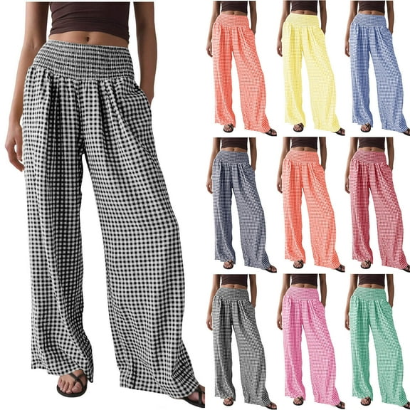 Womens Trousers with Pocket Plus Size Fashion Women Casual Print Pocket Stretch Waist Long Pants Hot Pink S