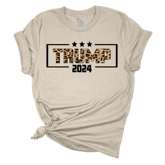 Womens Trump Tshirt Trump 2024 Leopard Print Short Sleeve T-shirt-Heather Dust-large