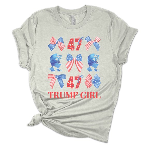Womens Trump Tshirt Trump Girl 47 American Bows Funny Short Sleeve T-shirt-Athletic Heather Grey-small