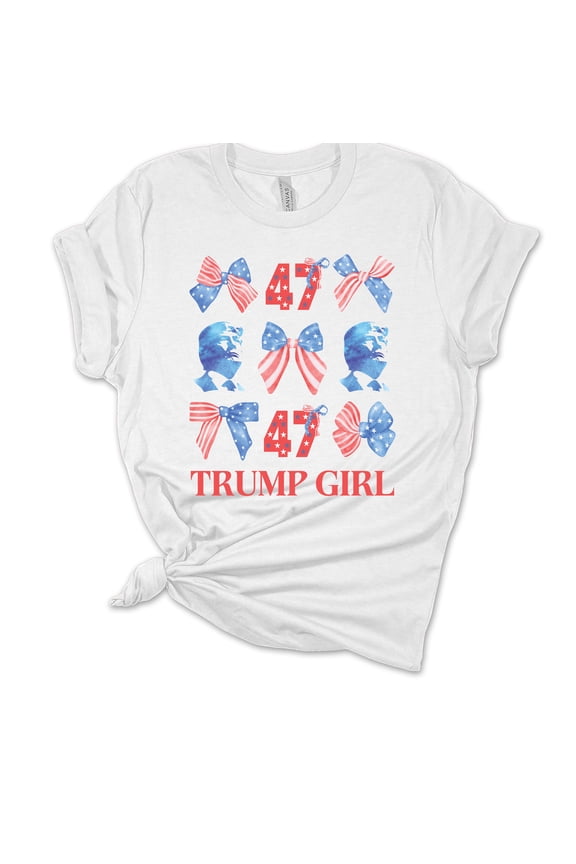 Womens Trump Tshirt Trump Girl 47 American Bows Funny Short Sleeve T-shirt-White-xxxl