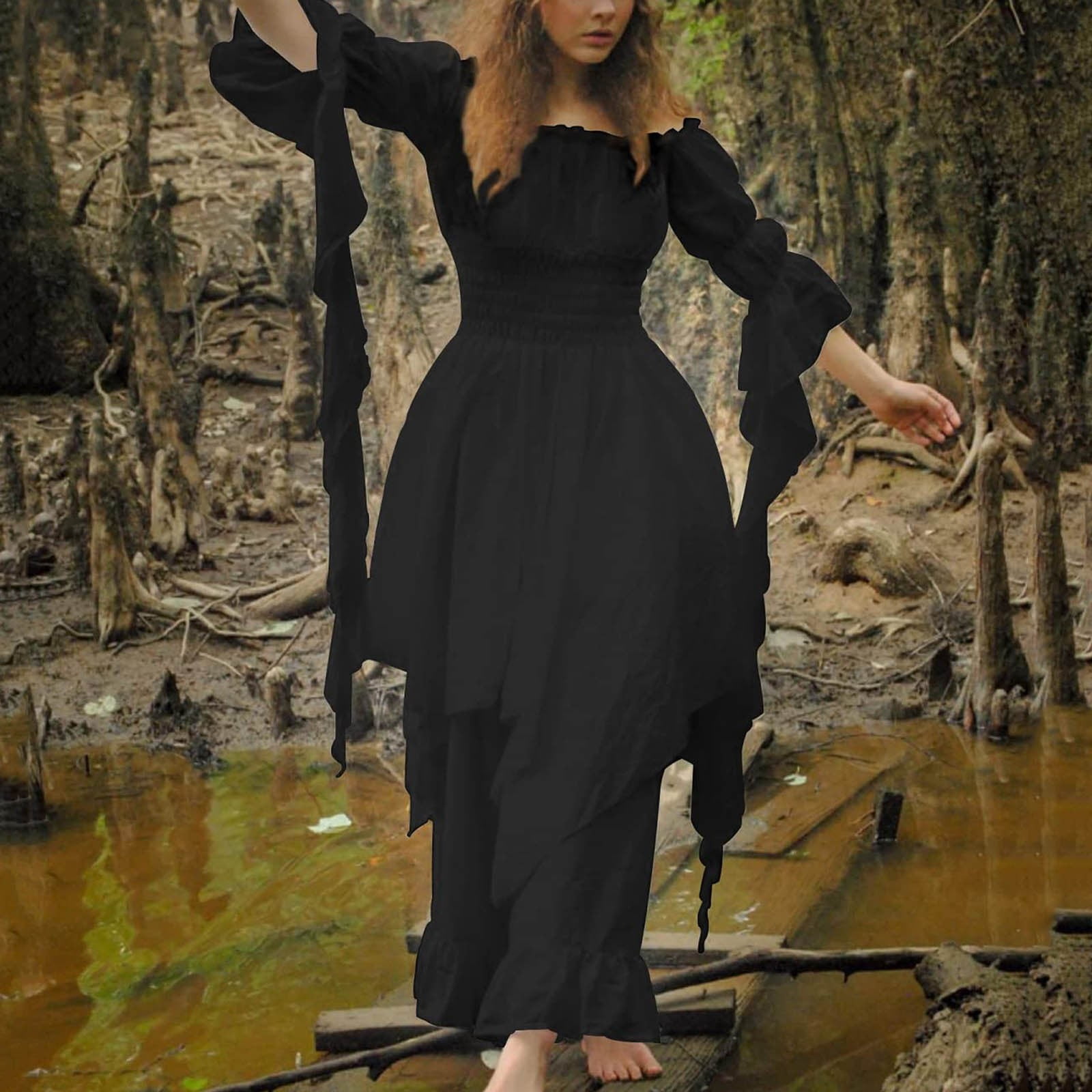Womens Trumpet Sleeve Irish Shirt Dress With Corset Traditional Dress ...