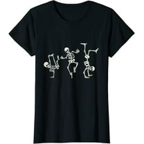 Womens Tshirt Dancing Skeletons Tee Dance Challenge Halloween Scary Skeleton Casual Short Sleeve Tops Black Small