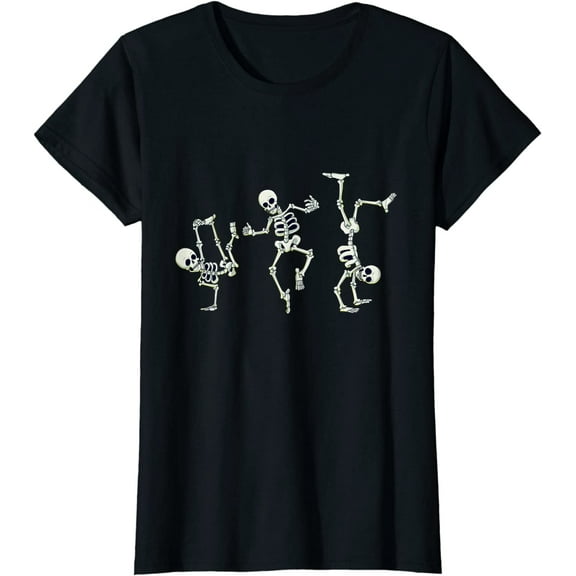 Womens Tshirt Dancing Skeletons Tee Dance Challenge Halloween Scary Skeleton Casual Short Sleeve Tops Black Small