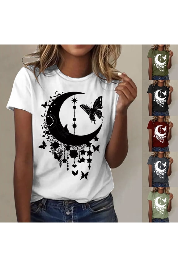 Womens Tshirt Lightweight Relaxed Fit Short Sleeve Crew Neck Graphic Print Tee for Multi Occasion Tees for Women