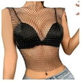 thumbnail image 1 of Womens Tshirt Sexy Rhinestone Mesh Tank Crop Blouse Women's Tops Black L, 1 of 4