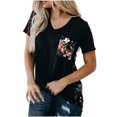 thumbnail image 1 of Womens Tshirt Short Sleeve Summer Casual Floral Tops Loose V Neck Blouses Patchwork Tunics Pullover, Multicolor, S, 1 of 1