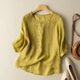thumbnail image 1 of Womens Tshirt Vintage Embroidered Floral Three Quarter Sleeve Crew Neck Loose Artistic Top Womens Blouse Yellow XXXL, 1 of 3