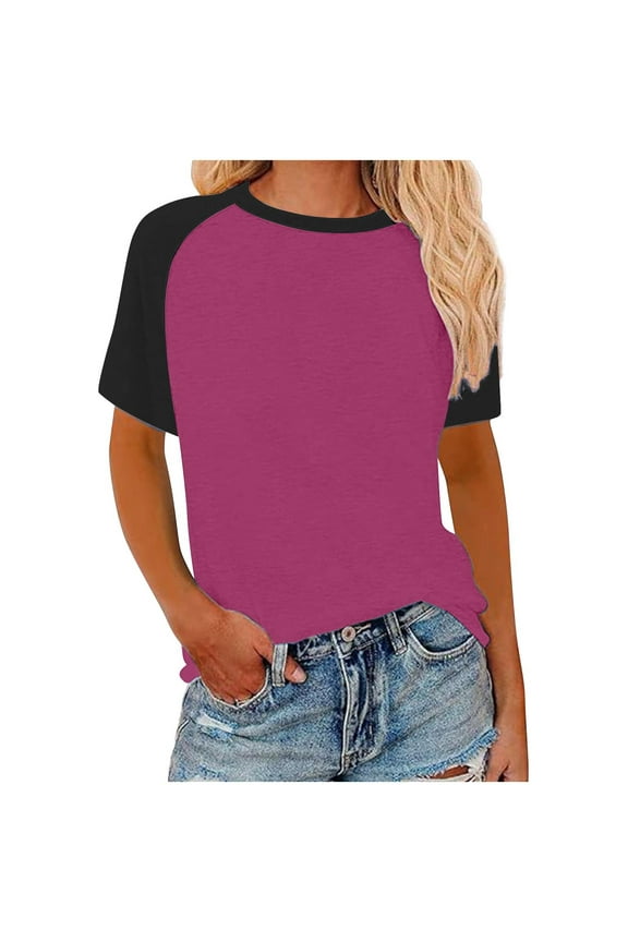 Womens Tshirt Womens Lightweight Summer Tops, Womens Ringer Tee Crew Neck Color Block Casual Summer Short Sleeve T Shirt