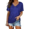 thumbnail image 1 of Womens Tshirts, Comdrip Short Sleeves V Neck Plain Color Soft Loose Fitting Summer T Shirts Women Womens Shirts Blue L, 1 of 6