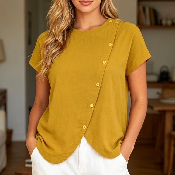 Womens Tshirts Crew NeckShort Sleeves Basic Shirt Yellow Womens Summer Tops Women Trendy