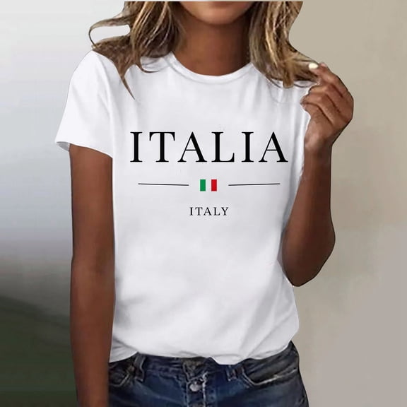 Womens Tshirts Italy Republic Day Print Short Sleeve Crewneck Tee Womens Blouses White L