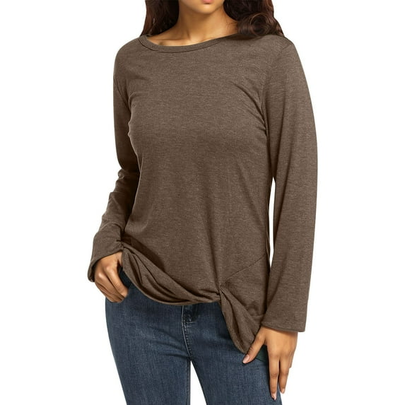Womens Tshirts Long Sleeve Womens Tunic Tops Fall Loose Cotton Blend Wearing Daily Work Blouses Dressy Casual Coffee 2XL