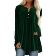 thumbnail image 1 of Womens Tshirts Long Sleeve Womens Tunic Tops Fall Pleated Button Dwon Velvet Loose Elegant Christmas Party Blouses Business Casual Green L, 1 of 4