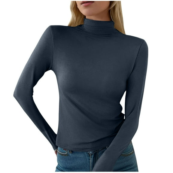 Womens Tshirts Long Sleeve Womens Tunic Tops Fall Slim Fit Turtleneck Lightweight Double Faced Bottoming Blouses Casual Dark Gray 2XL