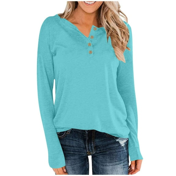 Womens Tshirts Long Sleeve Womens Tunic Tops Fall Solid Color Button Blouses Business Casual Mint Green S