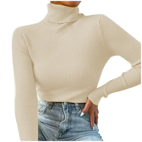 Womens Tshirts Long Sleeve Womens Tunic Tops Fall Solid Color Turtleneck Bottom Sweater Pullover Knit Blouses Dressy Casual Light Yellow S